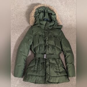 Marc New York Olive Puffer Coat with Coyote Fur Trim